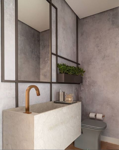 Lavabo com acabamento mineral — Apartamento Alto de Pinheiros AM